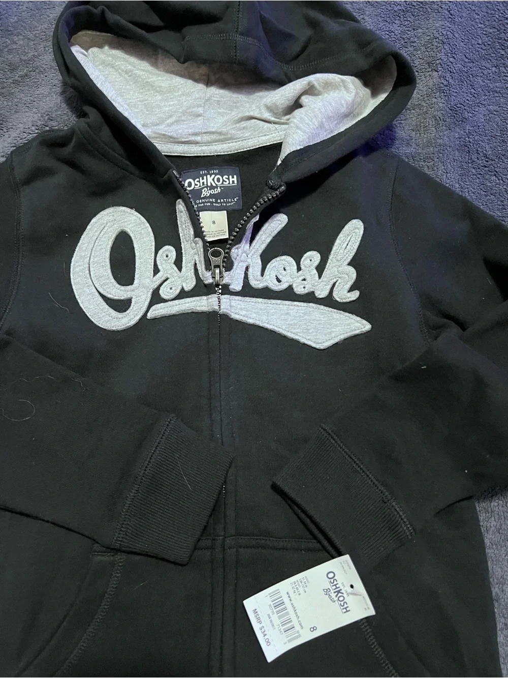 NWT Boys OshKosh B'gosh Black Hoodie with Gray Script